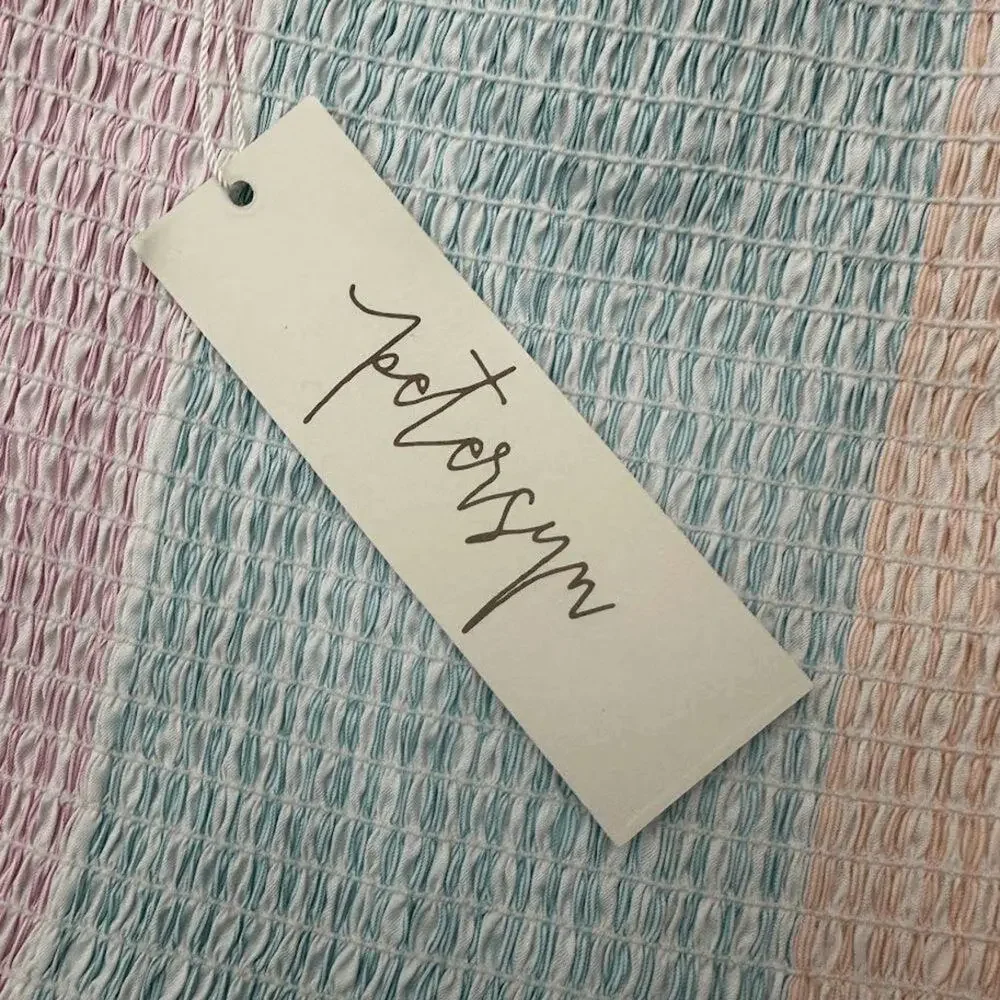 NWT Petersyn Womens Tutti Pink Blue Orange Smocked Ruffle Marianna Top Size XS